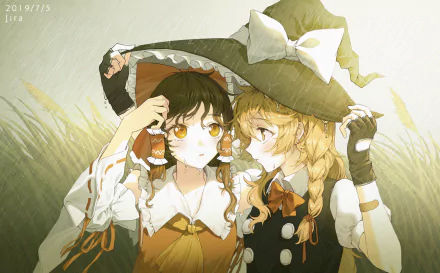 Reimu Hakurei Marisa Kirisame Anime Touhou HD Desktop Wallpaper | Background Image