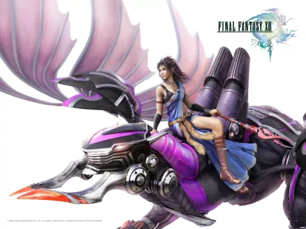 HD PC desktop wallpaper featuring an Eidolon from Final Fantasy XIII, showcasing a character riding a futuristic purple mechanical creature from the video game series.