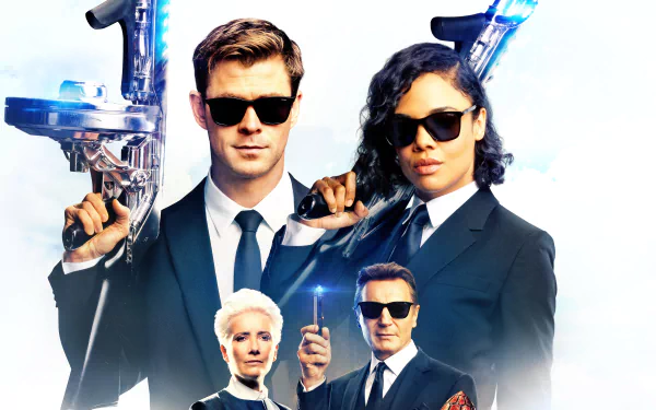 Emma Thompson Tessa Thompson Liam Neeson Chris Hemsworth movie Men in Black: International HD Desktop Wallpaper | Background Image