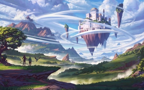 Fantasy Castle Castles Mountain Floating Island Landscape Cloud HD Wallpaper | Background Image