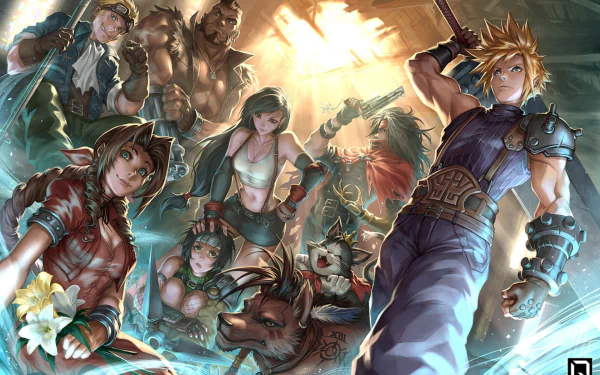 Cid Highwind Cait Sith Red XIII Yuffie Kisaragi Vincent Valentine Barret Wallace Aerith Gainsborough Tifa Lockhart Cloud Strife video game Final Fantasy VII HD Desktop Wallpaper | Background Image