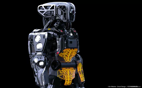 HD desktop wallpaper of 'I Am Mother' featuring a detailed robot against a black background.