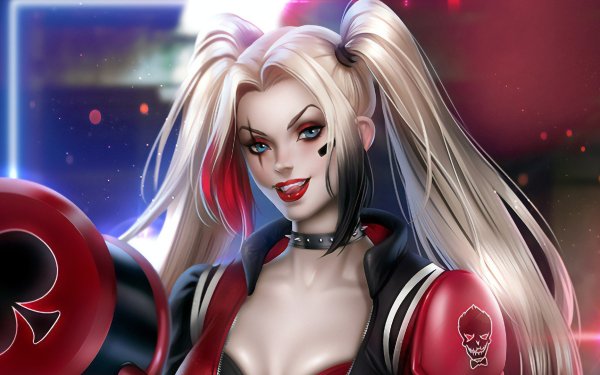 Comics Harley Quinn Blonde Long Hair DC Comics Lipstick Blue Eyes HD Wallpaper | Background Image