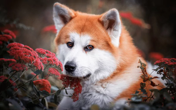 dog flower Animal akita HD Desktop Wallpaper | Background Image
