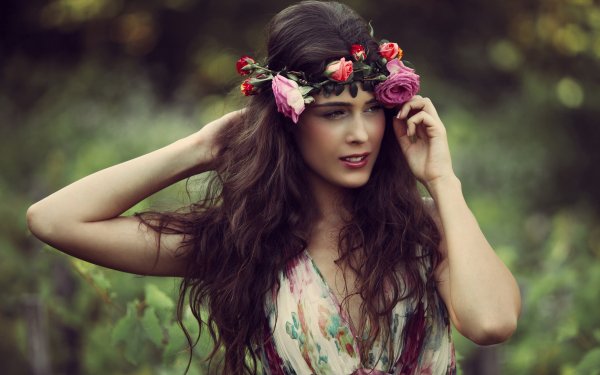 Women Model Brunette Wreath Long Hair Depth Of Field HD Wallpaper | Background Image