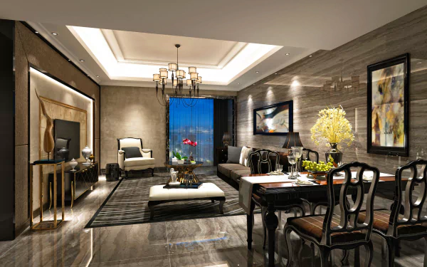 4K Ultra HD PC desktop wallpaper featuring a modern living room with elegant furniture, soft lighting, and tasteful decor showcasing a stylish man-made interior space.