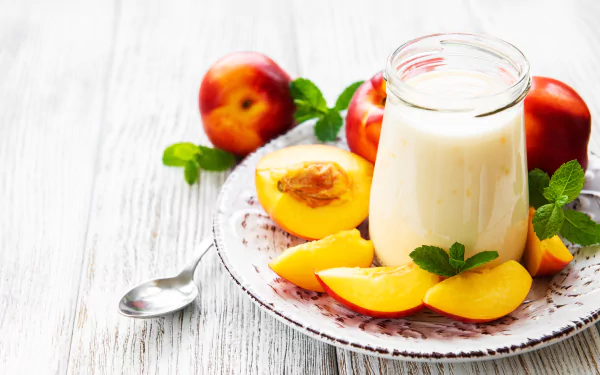 still life fruit nectarine food yogurt HD Desktop Wallpaper | Background Image