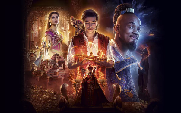 Genie (Disney) Princess Jasmine Jafar Mena Massoud Marwan Kenzari Naomi Scott Will Smith Aladdin movie Aladdin (2019) HD Desktop Wallpaper | Background Image