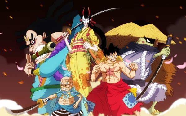 Anime One Piece Kiku Hyogoro Kawamatsu Monkey D. Luffy Raizo HD Wallpaper | Background Image