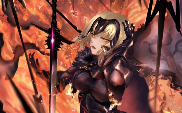 Anime Fate/Grand Order Fate Series Jeanne d'Arc Alter Avenger Fire Sword Short Hair Yellow Eyes Blonde HD Wallpaper | Background Image
