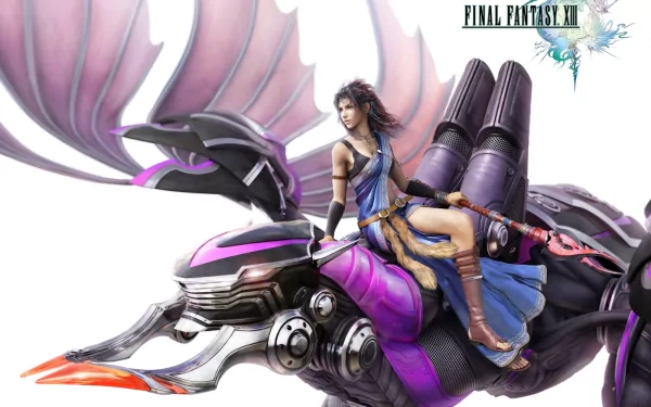 HD PC desktop wallpaper featuring an Eidolon from Final Fantasy XIII, showcasing a character riding a futuristic purple mechanical creature from the video game series.