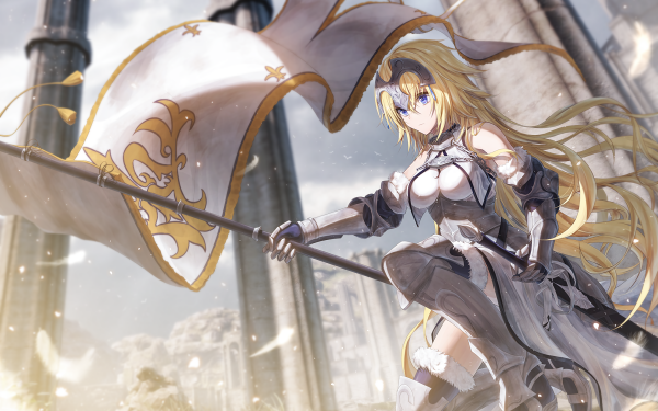 Anime Fate/Grand Order Fate Series Jeanne d'Arc Ruler Blue Eyes Blonde Long Hair Banner Woman Warrior HD Wallpaper | Background Image