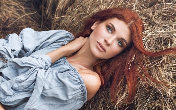 Women Model Lying Down Redhead Blue Eyes HD Wallpaper | Background Image