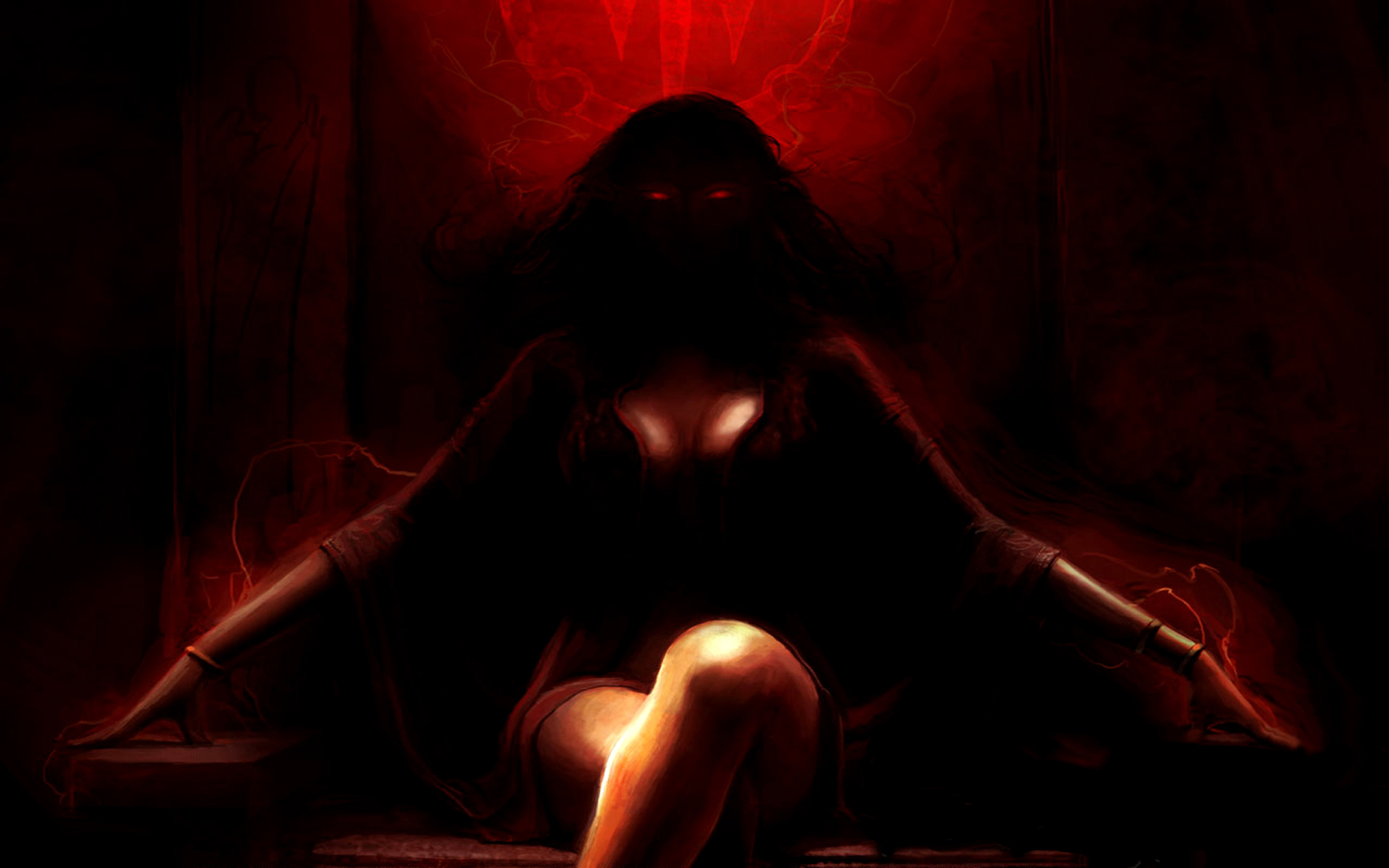 The Devil Within - Prince Of Persia character Kaileena with glowing red eyes.