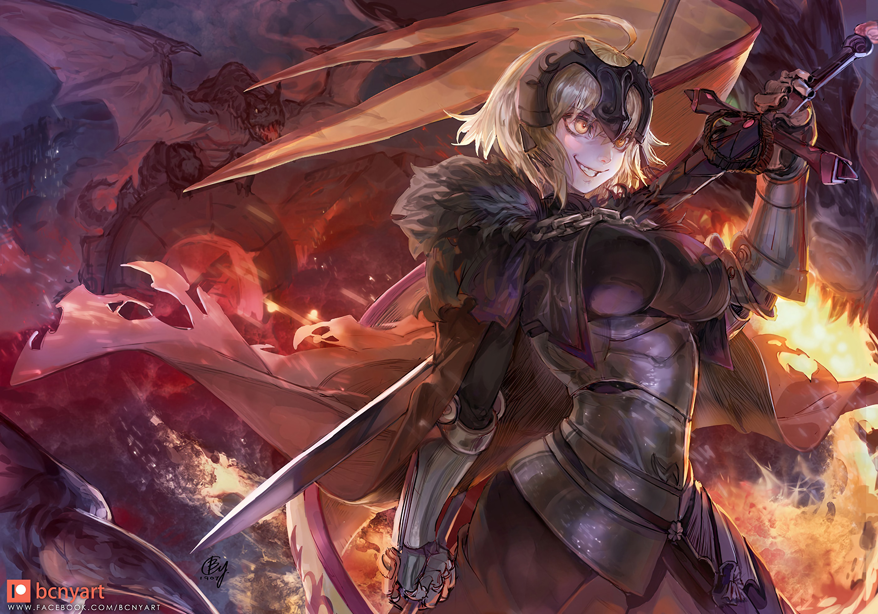 Download Woman Warrior Yellow Eyes Short Hair Blonde Dragon Fire Sword ...