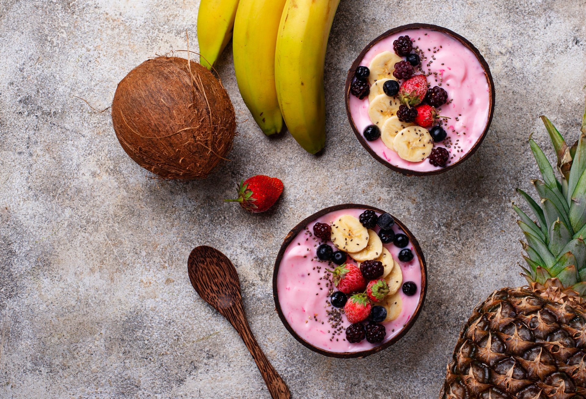 Download Fruit Banana Blueberry Coconut Berry Food Yogurt HD Wallpaper