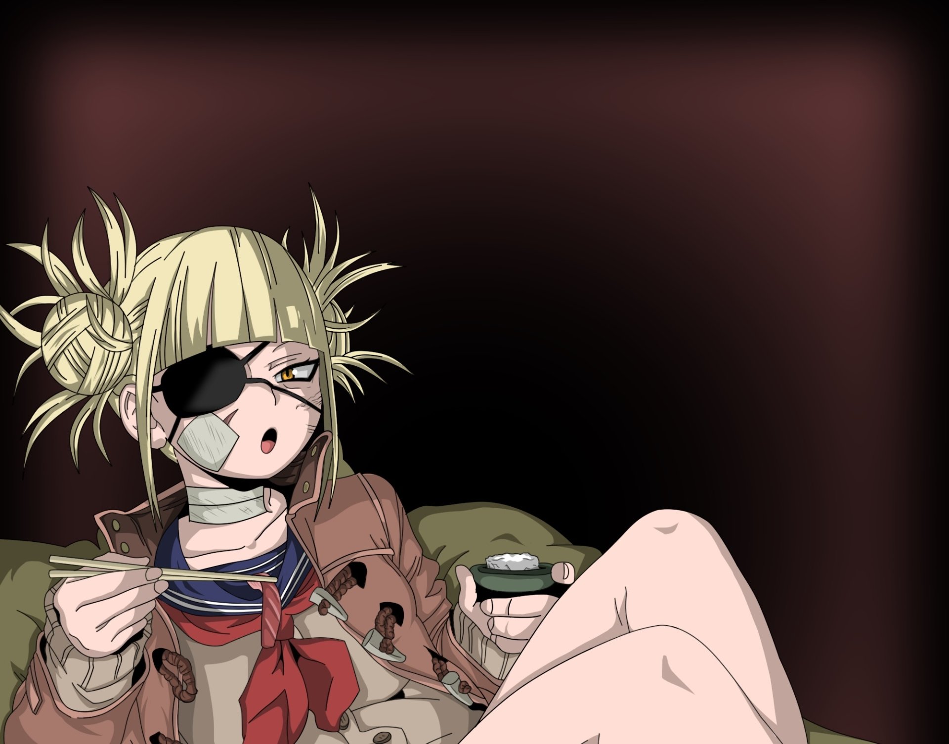 Himiko Toga from My Hero Academia is featured in this HD anime desktop wallpaper, depicted with her signature blonde hair and mischievous expression.