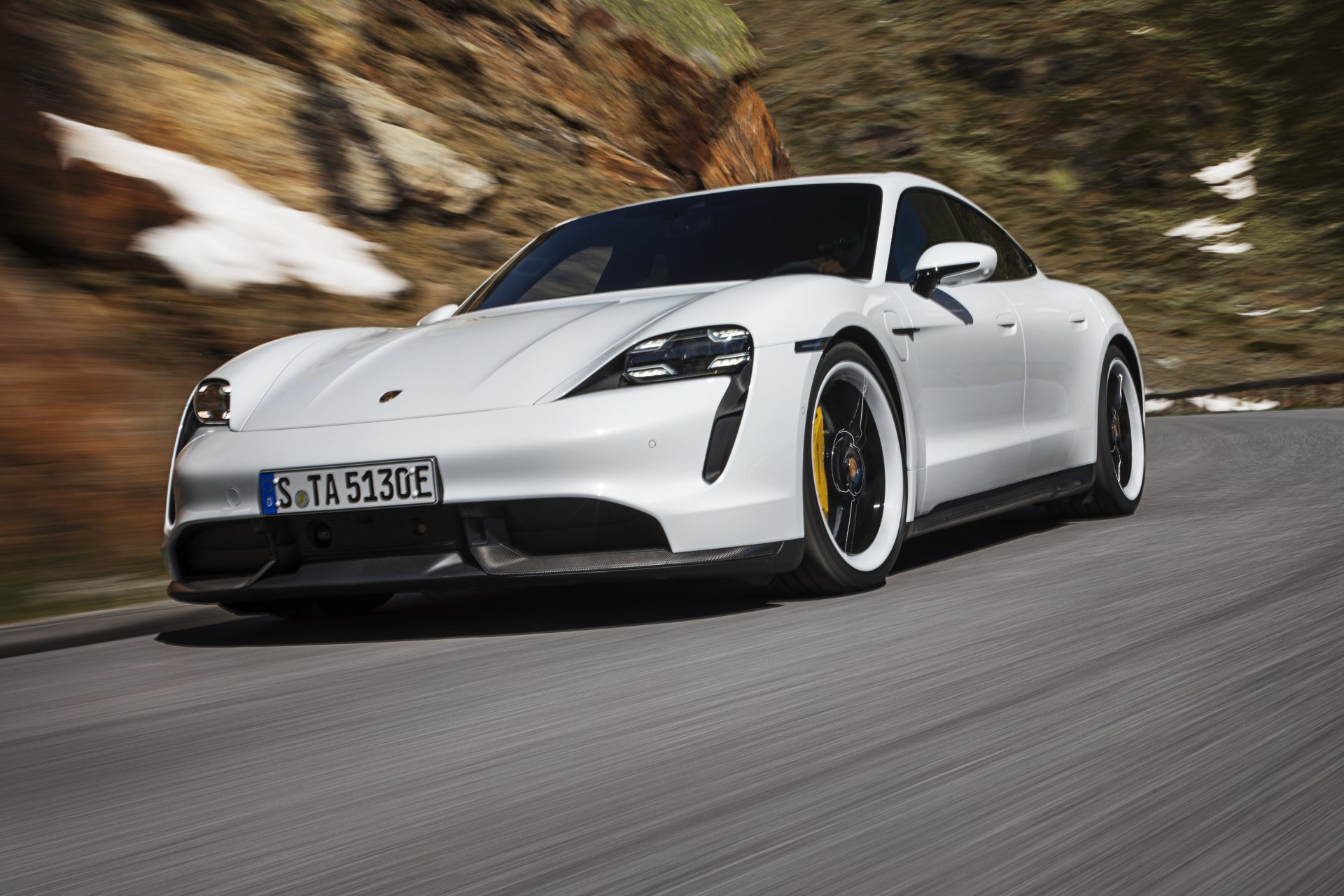 Download Electric Car White Car Car Porsche Porsche Taycan Vehicle Porsche Taycan Turbo S 4k Ultra HD Wallpaper