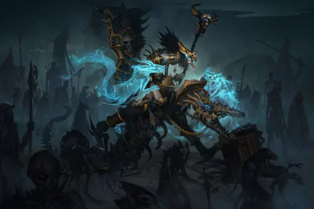 staff magic creature undead necromancer skeleton dark sorcerer HD Desktop Wallpaper | Background Image