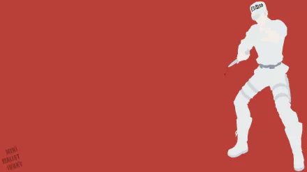 Minimalist anime 4K PC wallpaper: Cells at Work! character U-1146 in white silhouette, weapon in hand, on a solid red background.