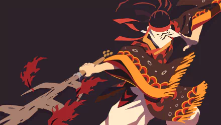 HD vector wallpaper of Tanjiro Kamado from Demon Slayer: Kimetsu no Yaiba. The anime warrior is depicted in dynamic action with a fiery weapon, set against a dark background.
