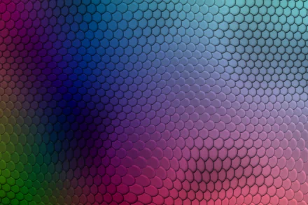 2K Quad HD PC desktop wallpaper background: abstract textured hexagonal scale pattern with iridescent blue, purple, pink and green gradient.