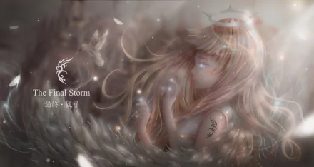 HD anime-style original artwork featuring a serene female character with long flowing hair and ethereal light effects, designed as a PC desktop wallpaper background.