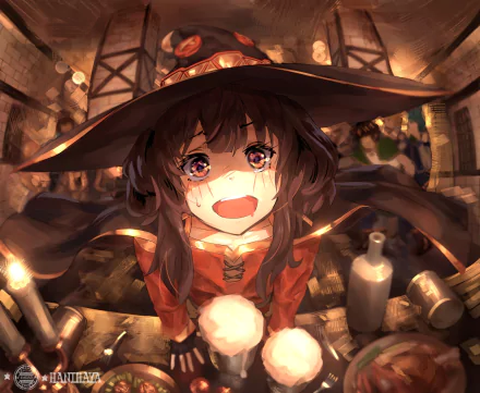 HD PC desktop wallpaper featuring Megumin from the anime KonoSuba - God’s blessing on this wonderful world!! in a vibrant, detailed style.