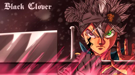 Asta from Black Clover anime in vibrant colors with intense expression, featured in an HD PC desktop wallpaper and background.
