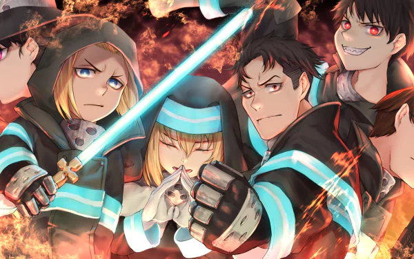 Maki Oze Akitaru Oubi Shinra Kusakabe Iris (Fire Force) Takehisa Hinawa Arthur Boyle Anime Fire Force HD Desktop Wallpaper | Background Image