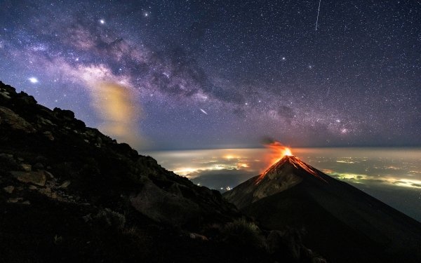 Earth Volcano Volcanoes Sky Stars Milky Way Horizon Night Starry Sky HD Wallpaper | Background Image