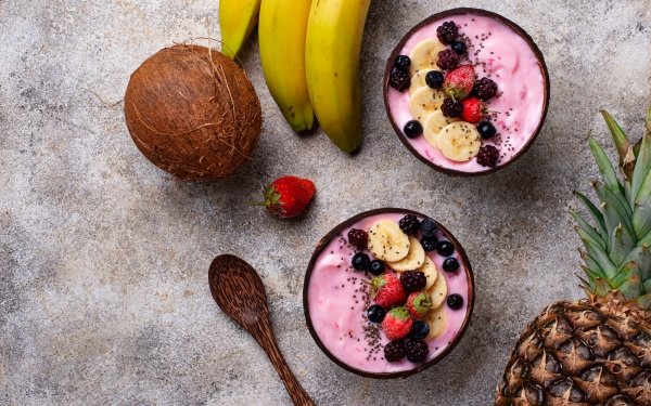 Food Yogurt Berry Coconut Blueberry Banana Fruit HD Wallpaper | Background Image