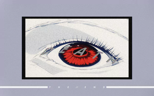 Close-up of Rei Ayanami's eye from Neon Genesis Evangelion, featuring vibrant vaporwave colors in a 4K Ultra HD anime wallpaper inspired by End of Evangelion.