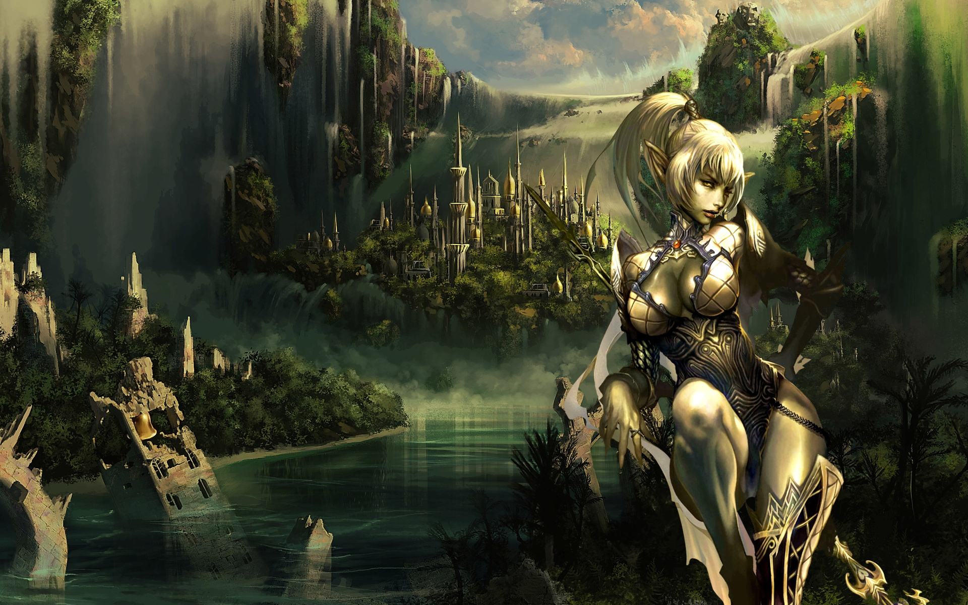 Lineage video game character, portraying an elf in a captivating desktop wallpaper.