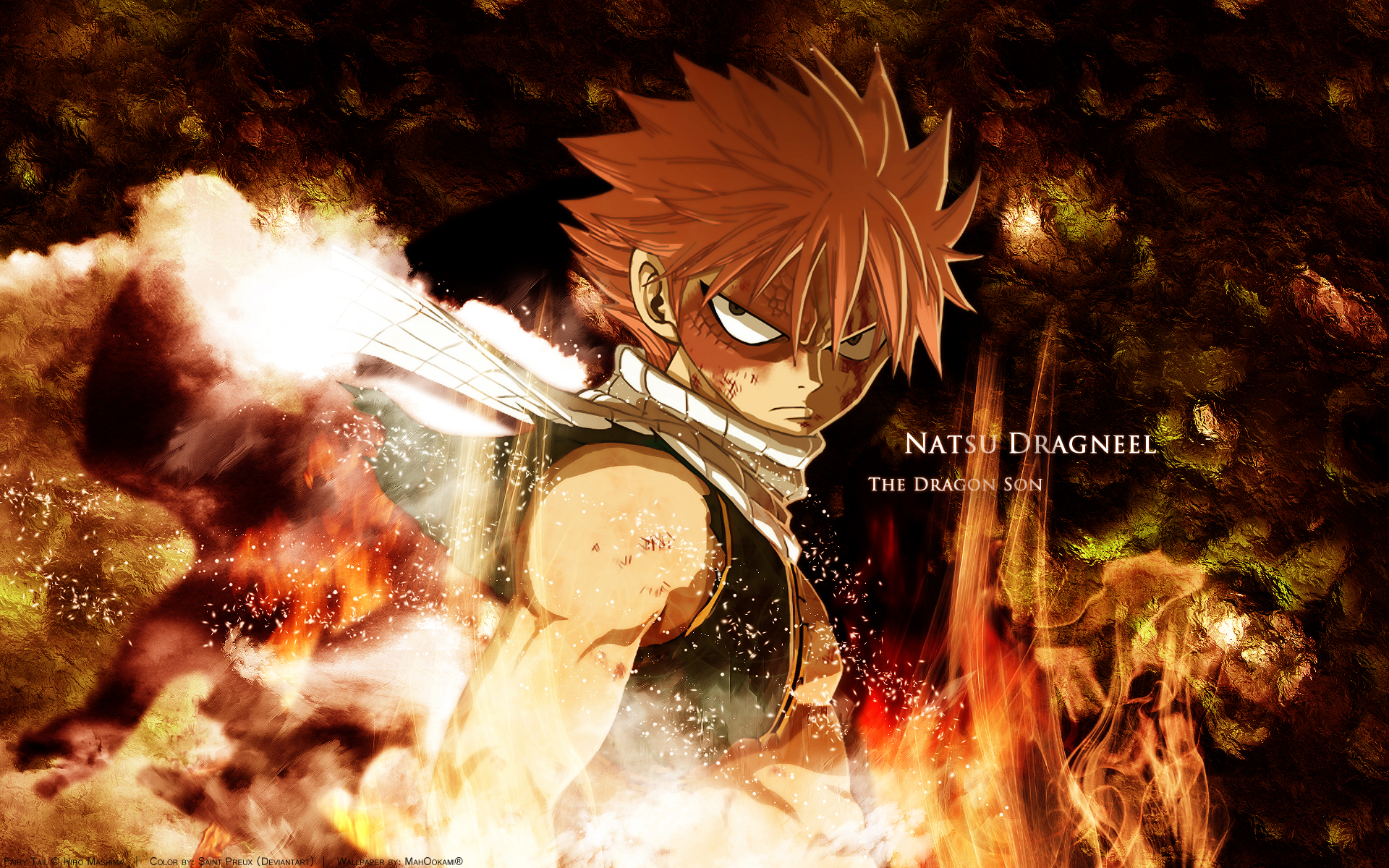 Natsu Dragneel from Fairy Tail, a fierce warrior engulfed in fire.