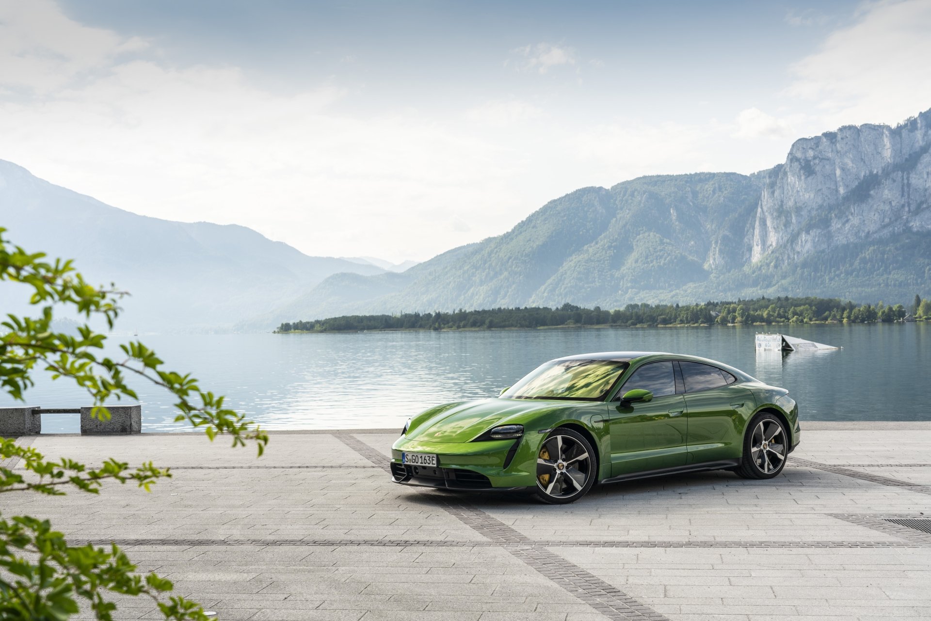 Download Green Car Car Porsche Taycan Porsche Vehicle Porsche Taycan Turbo S 8k Ultra HD Wallpaper