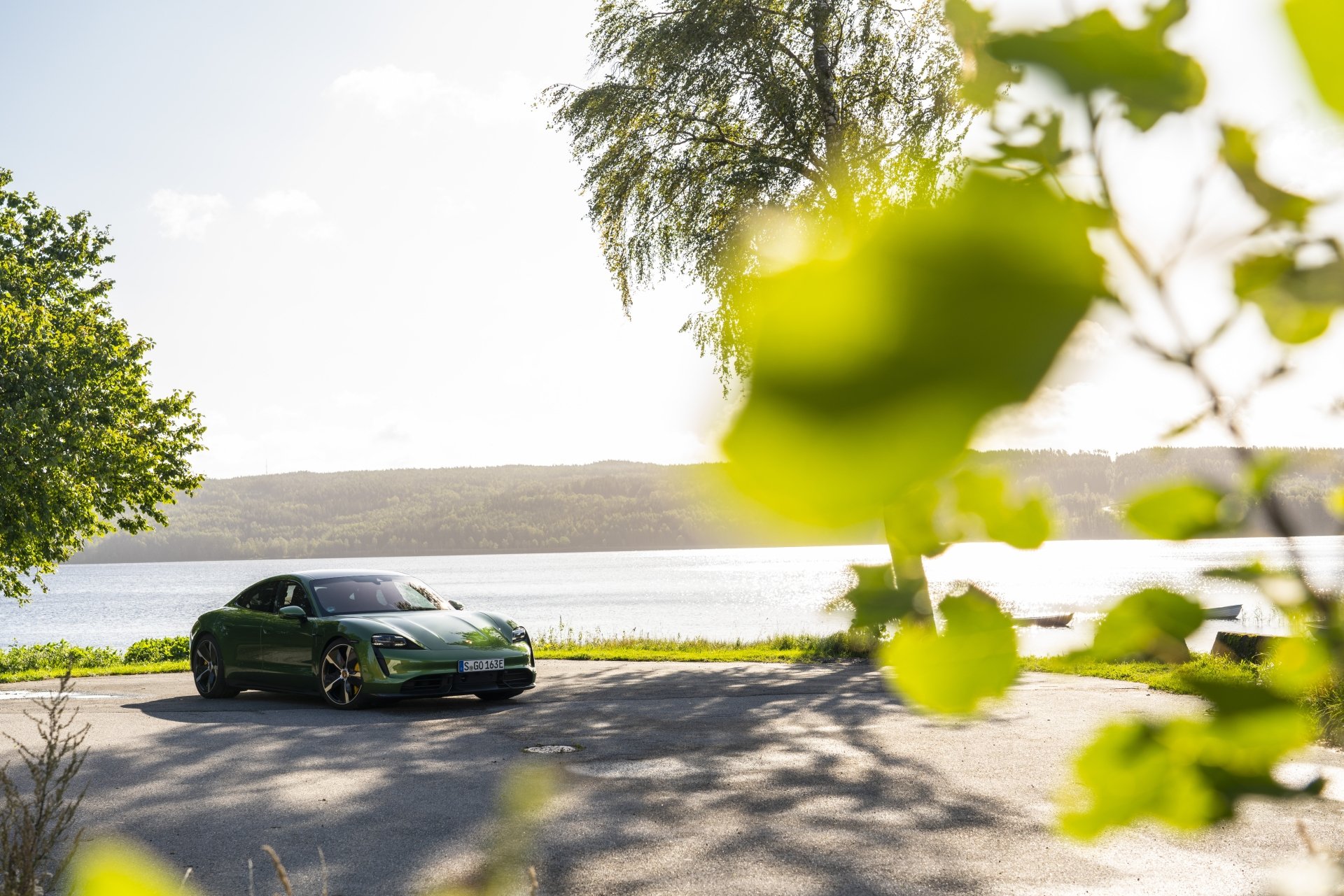 Download Green Car Car Porsche Taycan Porsche Vehicle Porsche Taycan Turbo S 8k Ultra HD Wallpaper