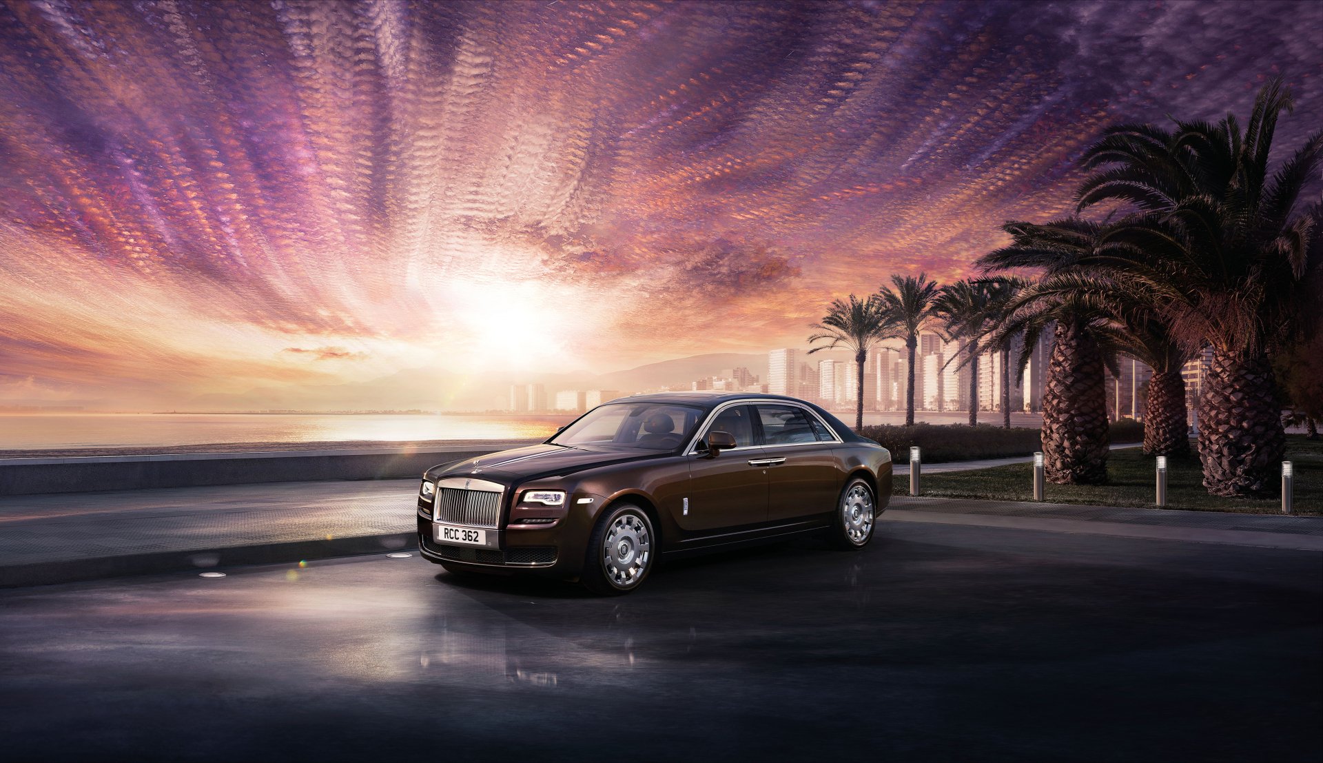 Download Sunset Brown Car Rolls-Royce Car Vehicle Rolls-Royce Ghost 4k Ultra HD Wallpaper
