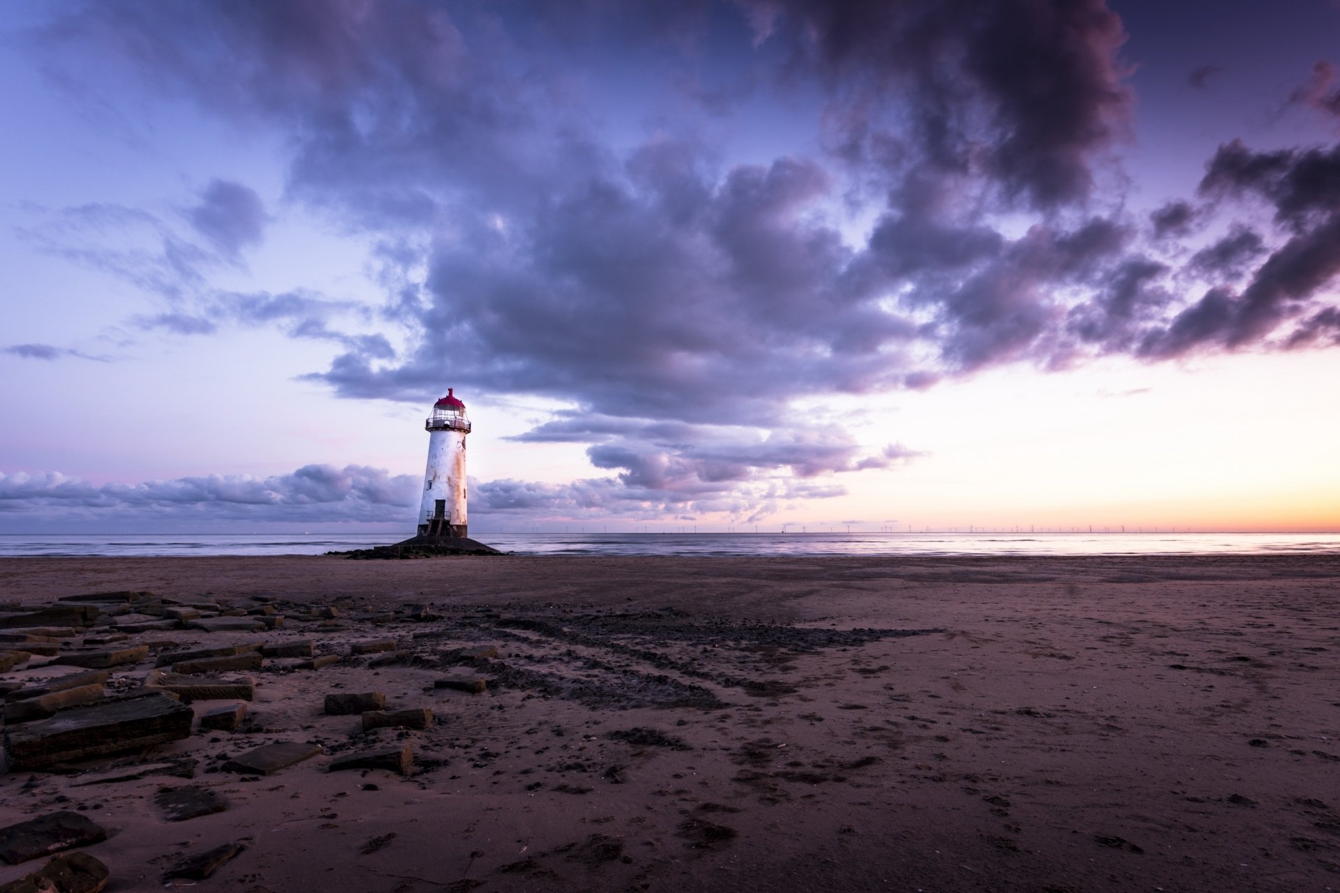 Download Horizon Cloud Ocean Wales Sunset Man Made Lighthouse HD Wallpaper