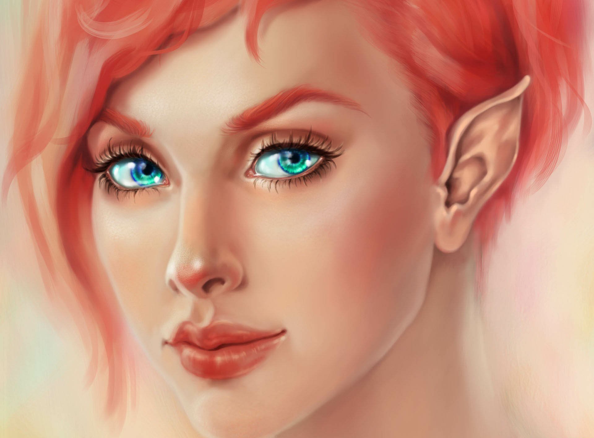 Download Blue Eyes Pink Hair Fantasy Elf  HD Wallpaper