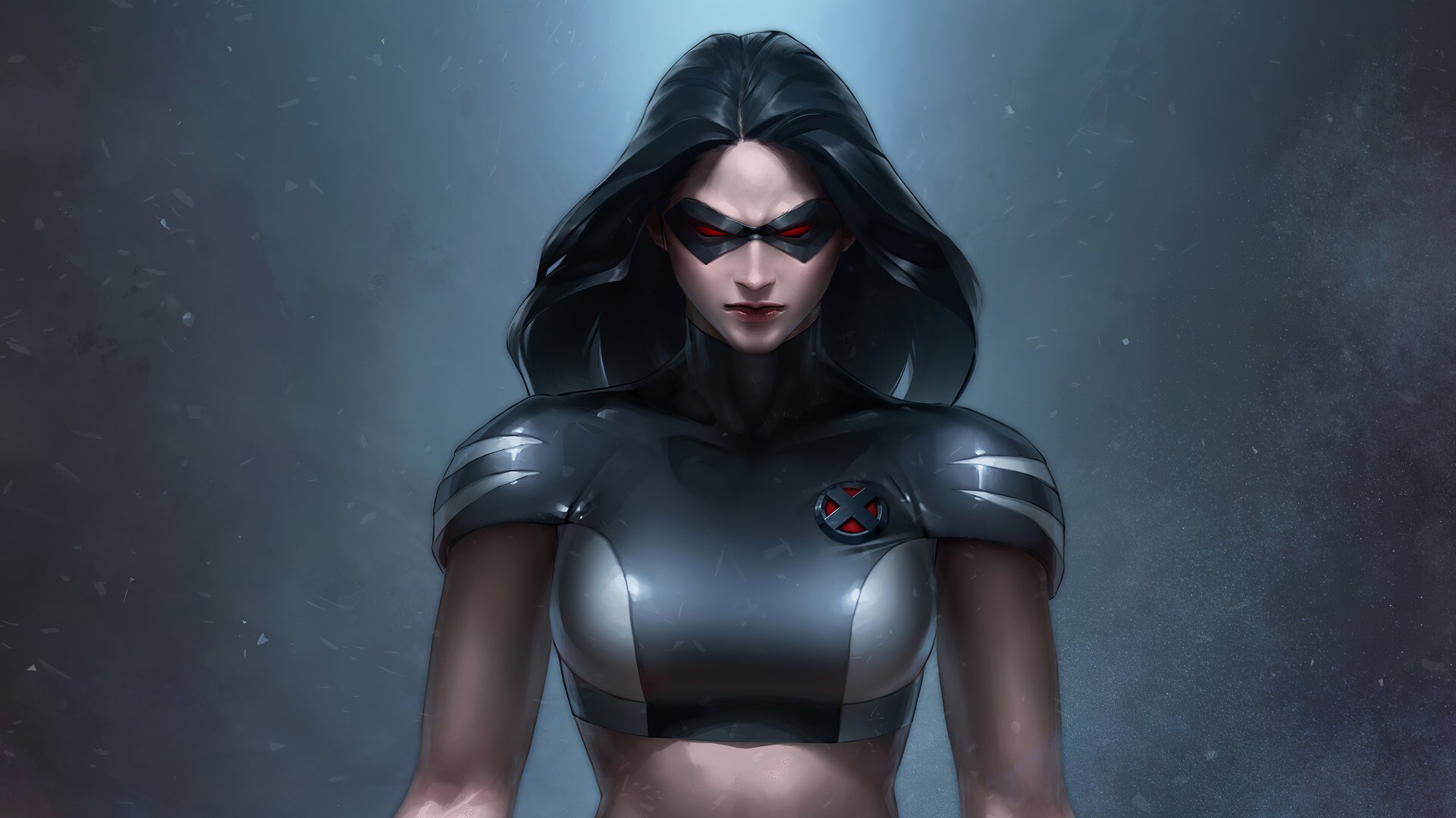 X-23 from X-Men depicted in a dark, intense style, rendered as a 4K Ultra HD comic wallpaper for PC desktop backgrounds.