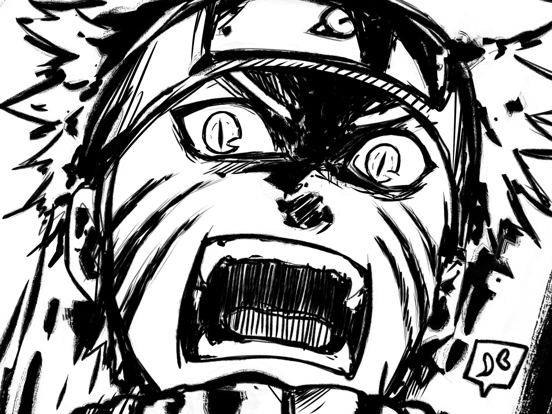 High-definition anime wallpaper featuring a dynamic black-and-white sketch of Naruto Uzumaki from the Naruto series, designed for PC desktop backgrounds.