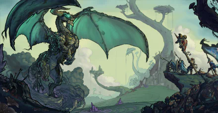 A fierce fantasy warrior knight faces a massive dragon in a mystic landscape, captured in stunning 4K Ultra HD detail for a dramatic PC desktop wallpaper.