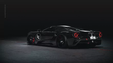 A sleek black Ford GT supercar showcased in a dark setting, captured in 4K Ultra HD as a striking PC desktop wallpaper and background.