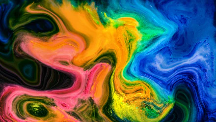 Vibrant abstract swirls of orange, pink, yellow, green, and blue blend seamlessly in this colorful 4K Ultra HD PC desktop wallpaper and background.