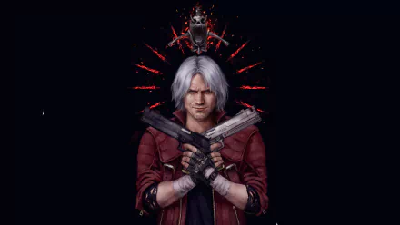 HD PC desktop wallpaper featuring Dante from Devil May Cry 5, holding two guns with a dark, dramatic background highlighting the iconic video game character.