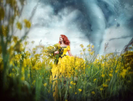 yellow dress yellow flower flower woman model HD Desktop Wallpaper | Background Image