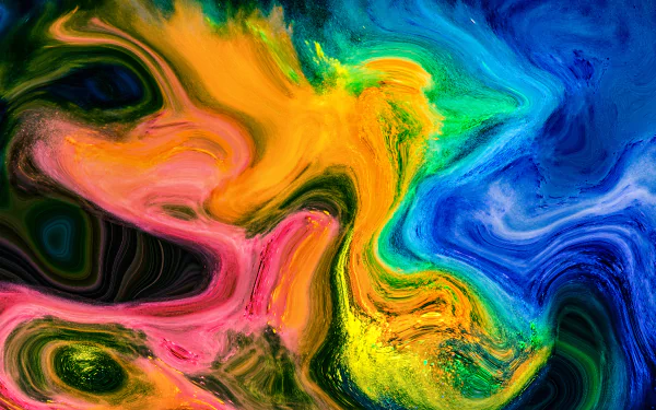 Vibrant abstract swirls of orange, pink, yellow, green, and blue blend seamlessly in this colorful 4K Ultra HD PC desktop wallpaper and background.