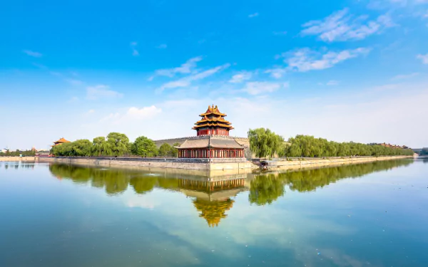 Tongzi River lake pagoda reflection Palace Museum man made forbidden city HD Desktop Wallpaper | Background Image