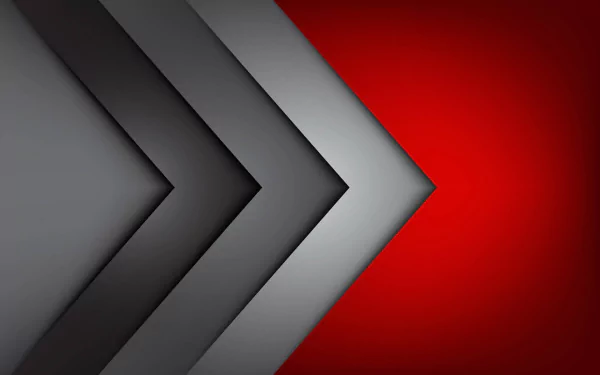 Abstract minimalist HD desktop wallpaper featuring layered geometric arrows in shades of gray pointing right against a bold red background.